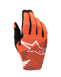 Luvas Alpinestars Radar Pro 2025, luvas de motocross, laranja e preto, com um grande logótipo de estrela branco e riscas diagonais pretas no dorso em malha perfurada, concebidas para um desempenho leve e fluxo de ar