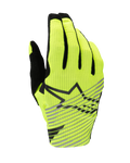 Alpinestars 2025 Radar Pro Gloves, luvas de motocross, amarelo fluo e preto, dorso em malha respirável de camada única, logótipo de estrela preto com riscas cinzentas diagonais, equipamento de alta performance para corridas todo-o-terreno