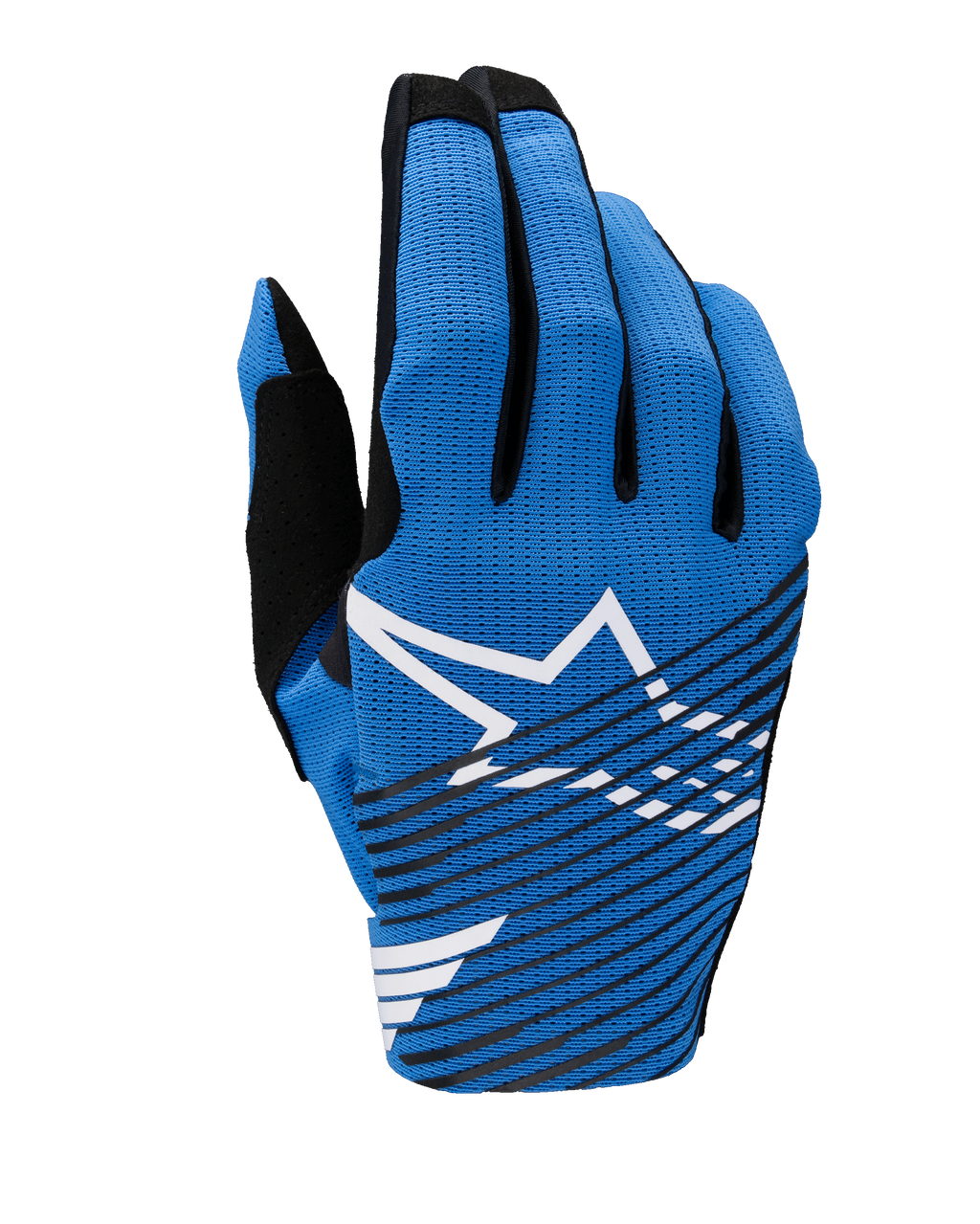 Alpinestars 2025 Radar Pro Gloves, luvas de motocross, azuis com logótipo Astar branco e riscas pretas diagonais, design em malha leve e respirável para performance em todo-o-terreno