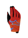 Alpinestars Radar Pro 2027, luvas de motocross vermelhas e pretas, com malha elástica e gráfico de estrela azul.