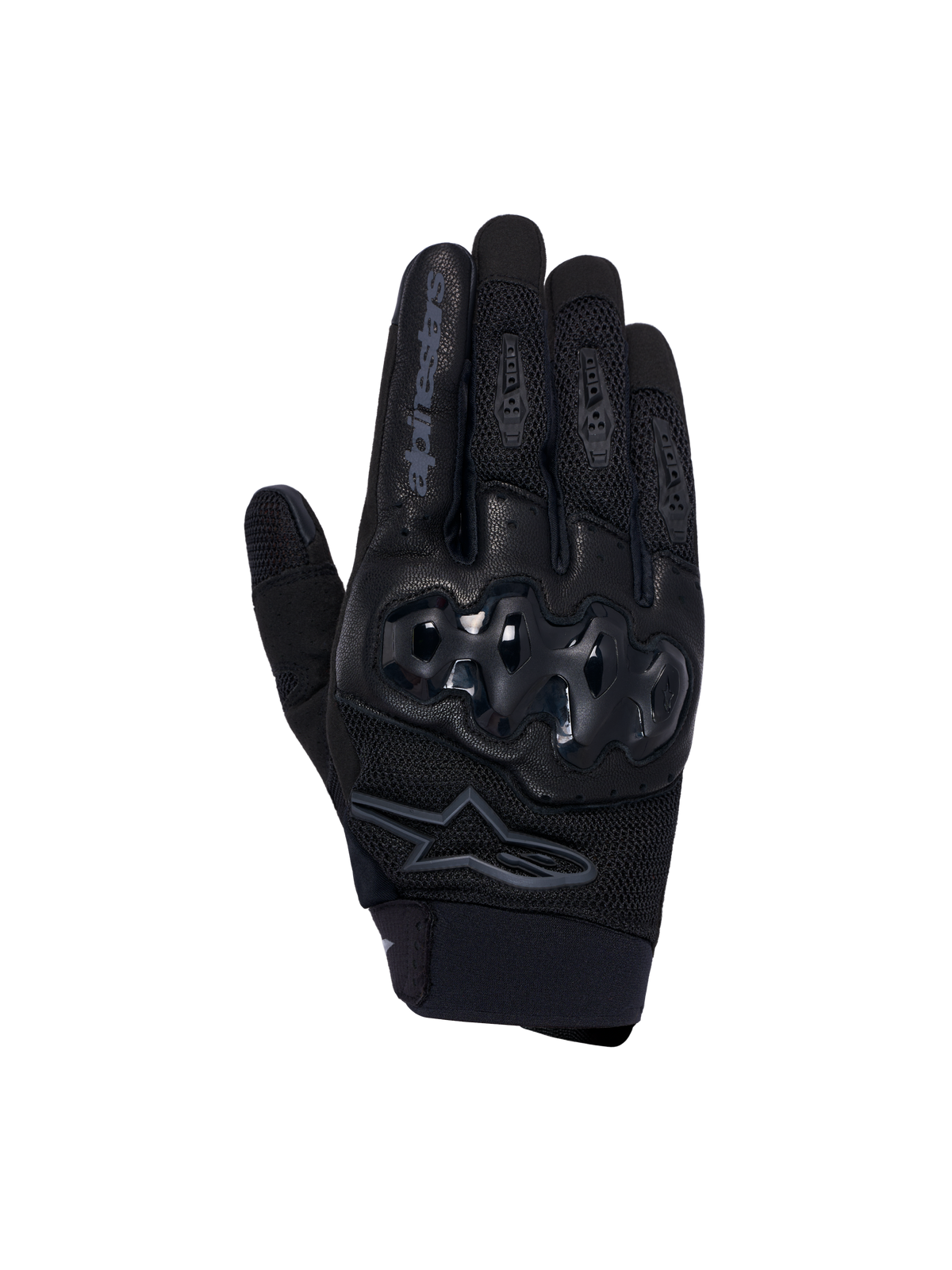 Alpinestars Megawatt V2 Air Gloves, enduro motorcycle gloves, men's off-road riding gear, black and white, featuring Dynamic Friction Shield knuckle protection and breathable 3D mesh construction