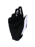 Luvas Alpinestars Full Bore V2, luvas de motocross, cinzento claro e preto, vista da palma com camurça sintética reforçada e aderência de silicone nos dedos, malha respirável branca no lado do polegar e logótipo Alpinestars no dedo indicador
