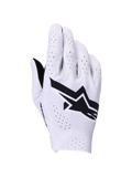 Luvas Alpinestars Supertech MX, luvas de motocross, lilás claro e preto, vista do dorso com um logótipo Alpinestars preto grande e perfurações cortadas a laser para fluxo de ar, construção elástica de camada única leve para corridas de todo-o-terreno