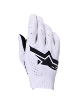 Alpinestars Supertech MX Gloves, Motocross Gloves, Light Lilac and Black, backhand view showing a large black Alpinestars logo and laser-cut perforations for airflow, lightweight single-layer stretch construction for off-road racing.