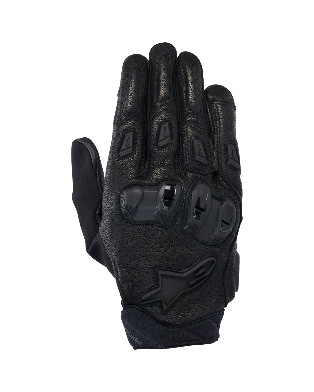 Alpinestars SP X 7 Gloves, luvas de motociclismo de estrada de cano curto, pretas, com couro perfurado para circulação de ar, proteção de articulações em TPU de dupla densidade, logótipo de estrela da Alpinestars no pulso e sliders de dedos ergonómicos