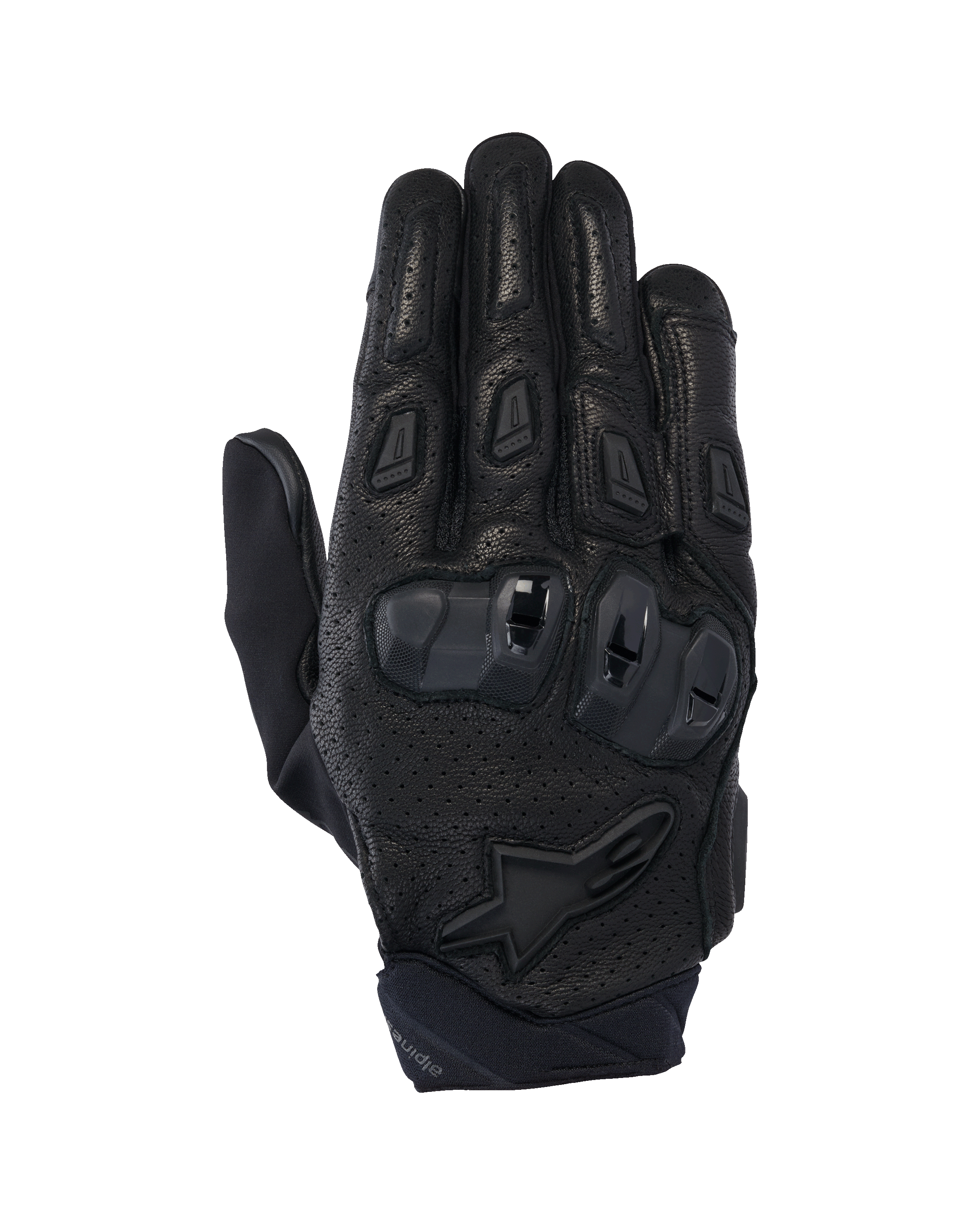 Alpinestars SP X 7 Gloves, luvas de motociclismo de estrada de cano curto, pretas, com couro perfurado para circulação de ar, proteção de articulações em TPU de dupla densidade, logótipo de estrela da Alpinestars no pulso e sliders de dedos ergonómicos