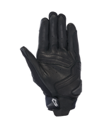 Alpinestars SP X 7 Gloves, Palm View, Black, short-cuff motorcycle sport gloves featuring perforated leather construction, reinforced palm overlays, and a TPR slider with a white Astars logo on the wrist strap