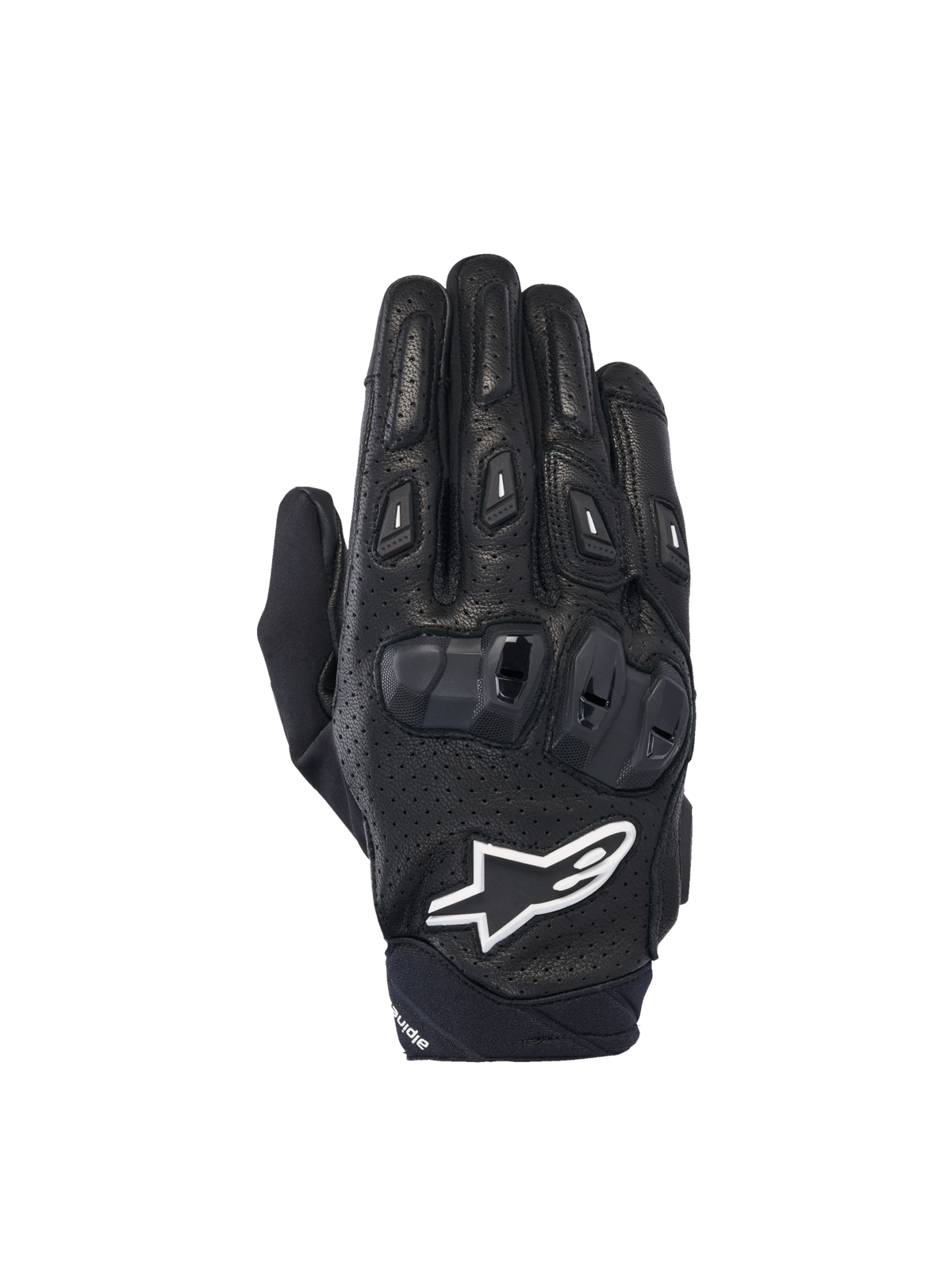 Alpinestars SP X 7 Gloves, Men's black and white short motorcycle gloves, perforated leather with CE knuckle protection.