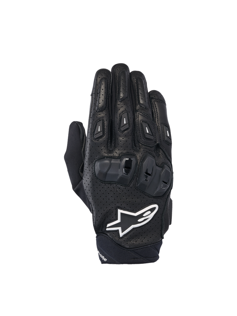 Alpinestars SP X 7, luvas de moto curtas para homem, pretas e brancas, em couro perfurado com proteção de articulações em TPU, certificadas CE.