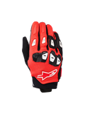 Luvas Alpinestars SP X 7, luvas de motociclismo de corrida de punho curto, em preto, vermelho brilhante e branco, com construção em pele perfurada, proteção de nós dos dedos e dedos em TPU, e o logótipo da estrela Alpinestars nas costas da mão