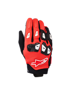 Luvas Alpinestars SP X 7, luvas de motociclismo de corrida de punho curto, em preto, vermelho brilhante e branco, com construção em pele perfurada, proteção de nós dos dedos e dedos em TPU, e o logótipo da estrela Alpinestars nas costas da mão