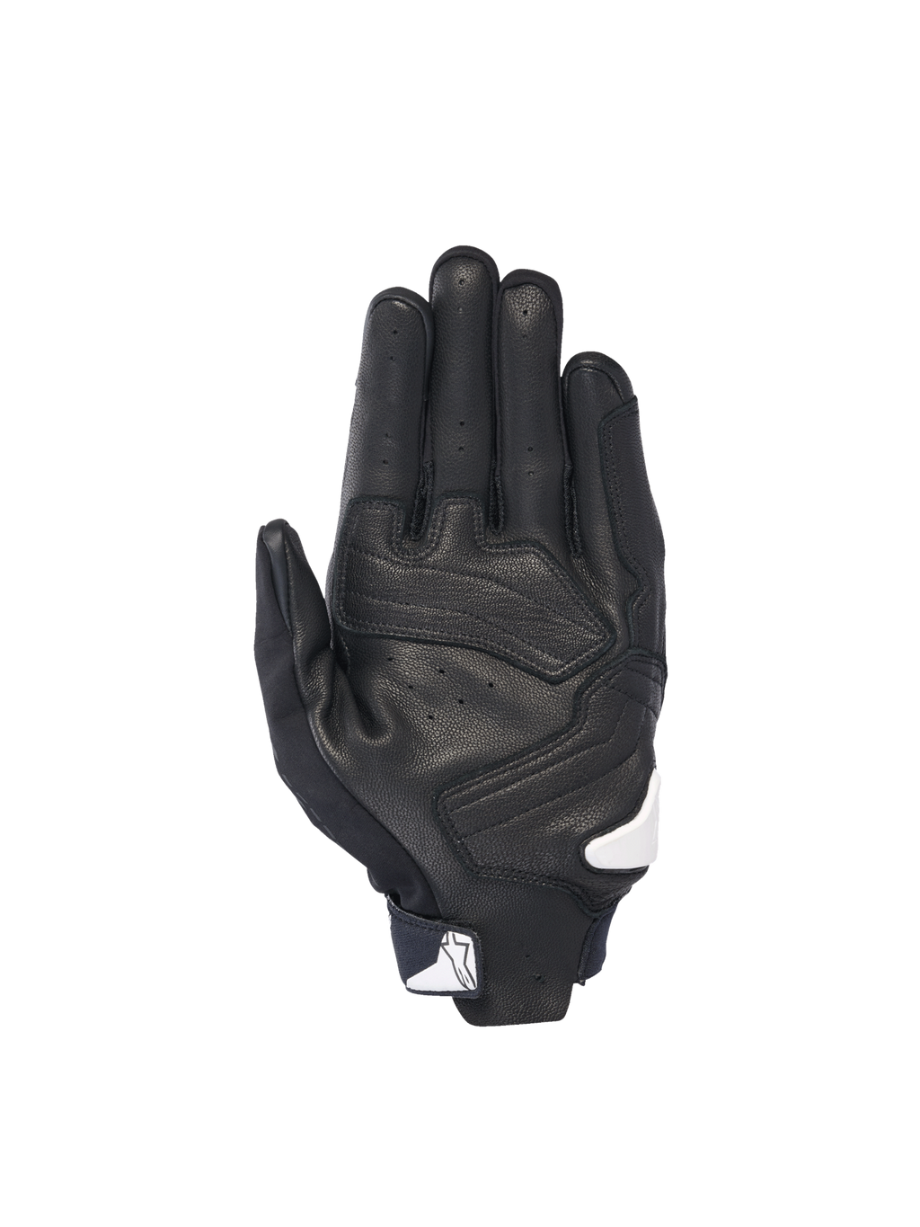 Alpinestars Luvas SP X 7, luvas de moto para homem, pretas e brancas, vista da palma em couro perfurado com deslizadores, ideais para road racing e estrada.