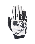 Alpinestars SP X 7, luvas de motociclismo desportivas curtas, brancas e pretas, com construção em couro perfurado e proteção de nós dos dedos em TPU de dupla densidade, logótipo de estrela branco, design ventilado para condução de performance no verão