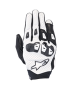 Alpinestars SP X 7, luvas de motociclismo desportivas curtas, brancas e pretas, com construção em couro perfurado e proteção de nós dos dedos em TPU de dupla densidade, logótipo de estrela branco, design ventilado para condução de performance no verão