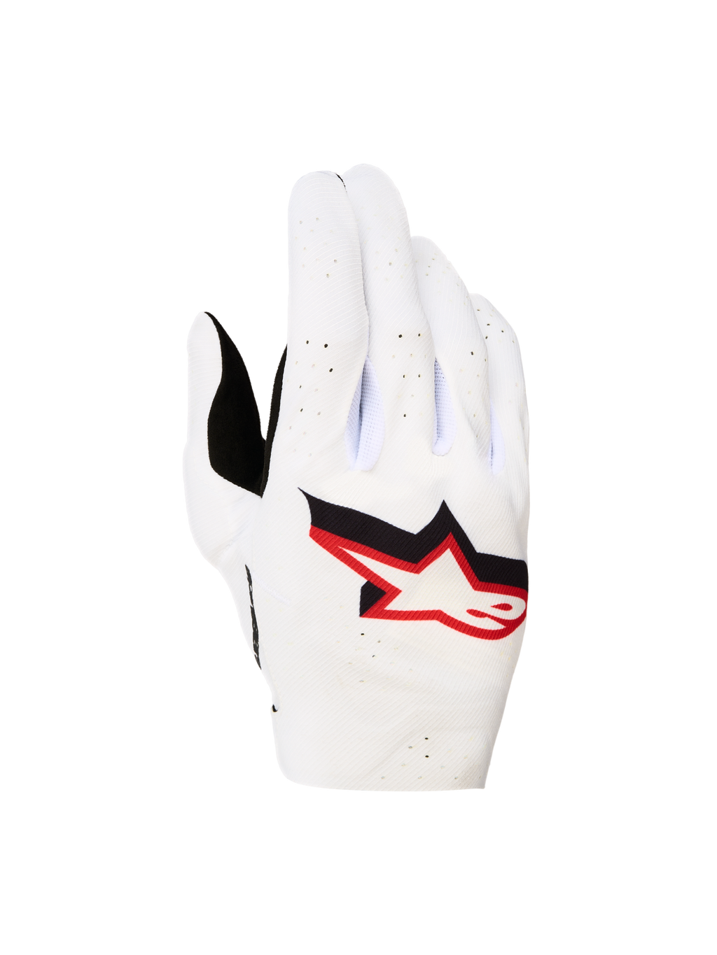 Alpinestars Supertech MX 2027, luvas de motocross para homem, brancas e vermelhas, com dorso elástico perfurado e respirável.