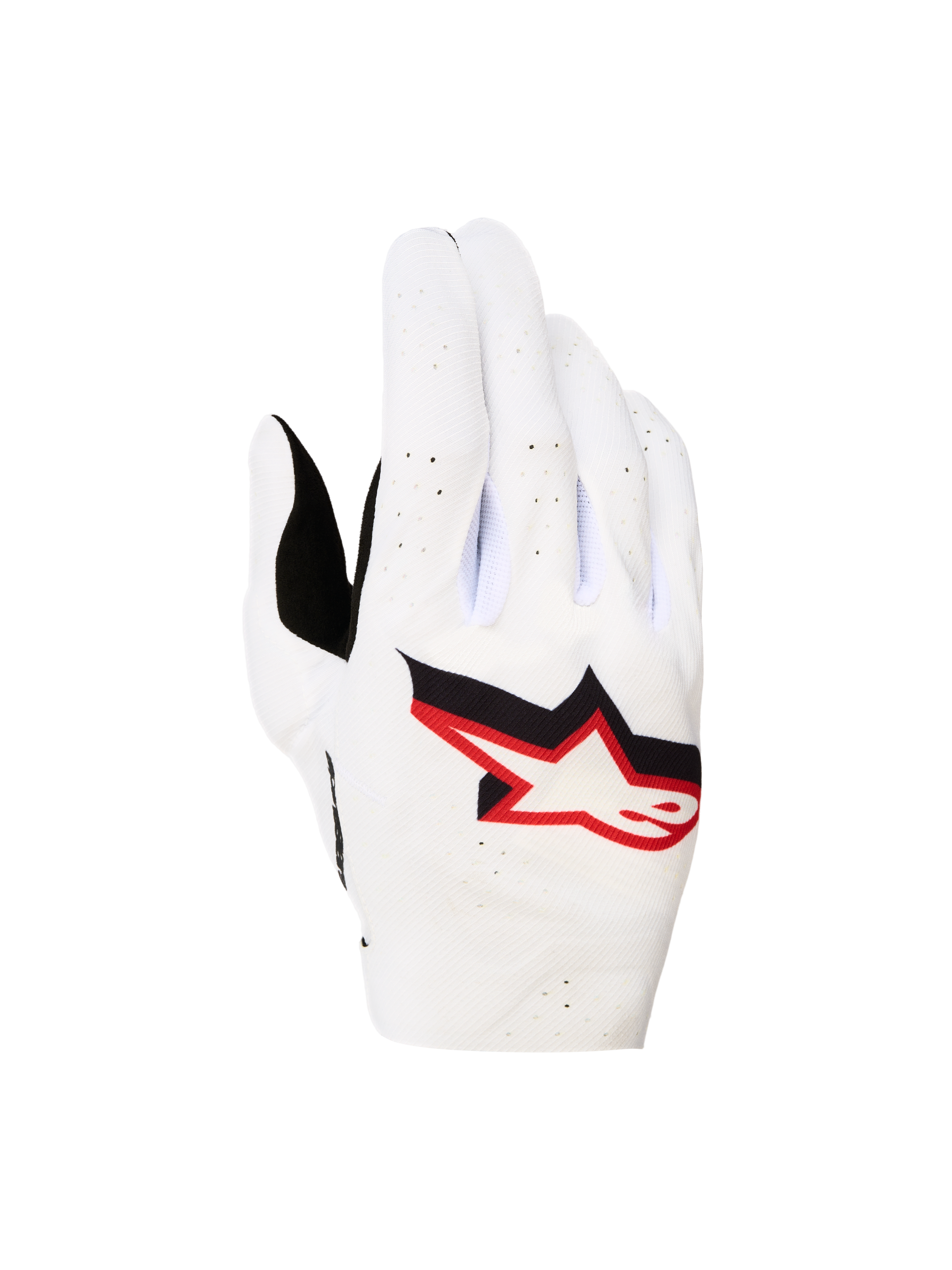 Alpinestars Supertech MX 2027, luvas de motocross para homem, brancas e vermelhas, com dorso elástico perfurado e respirável.