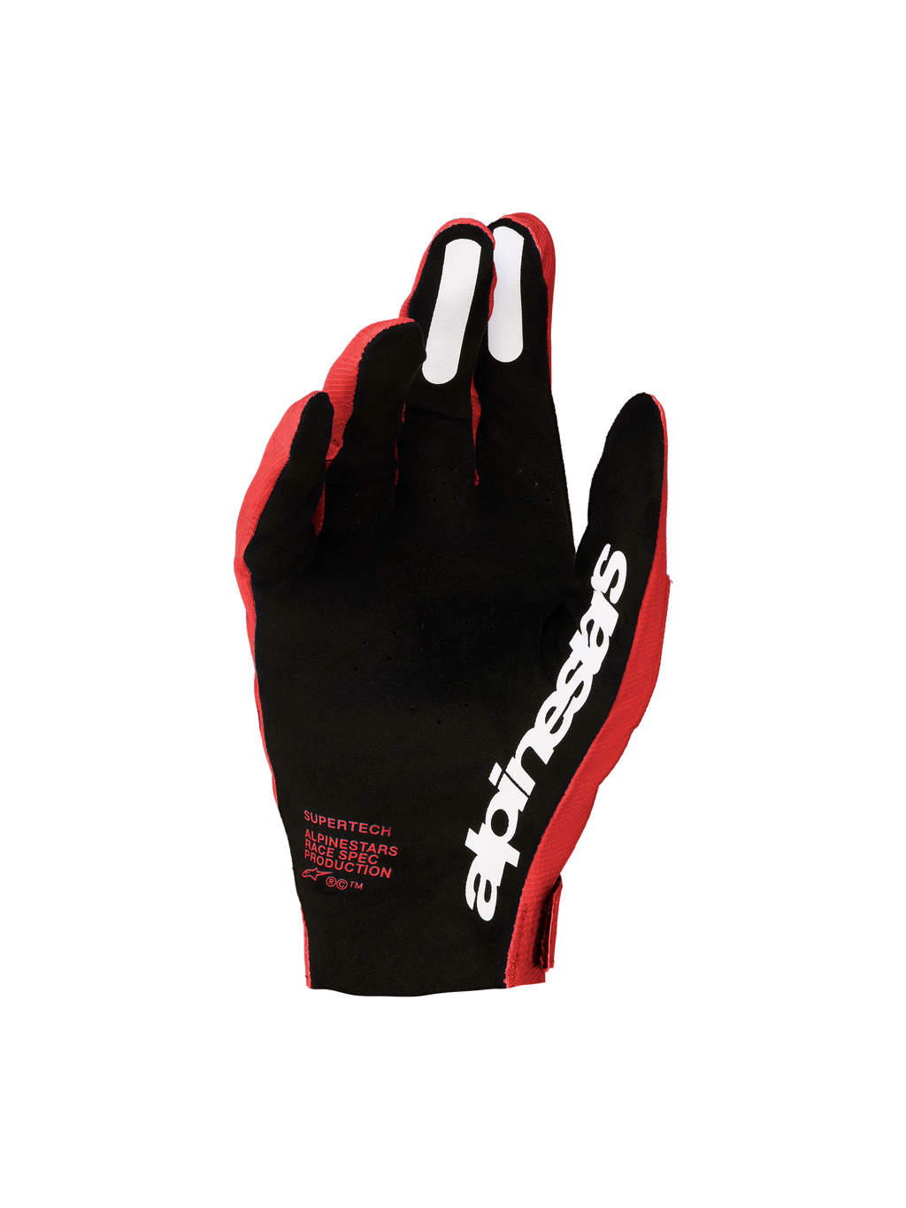 Luvas Alpinestars Supertech MX 2027 para homem, vermelhas e pretas, com palma perfurada e grips de silicone.