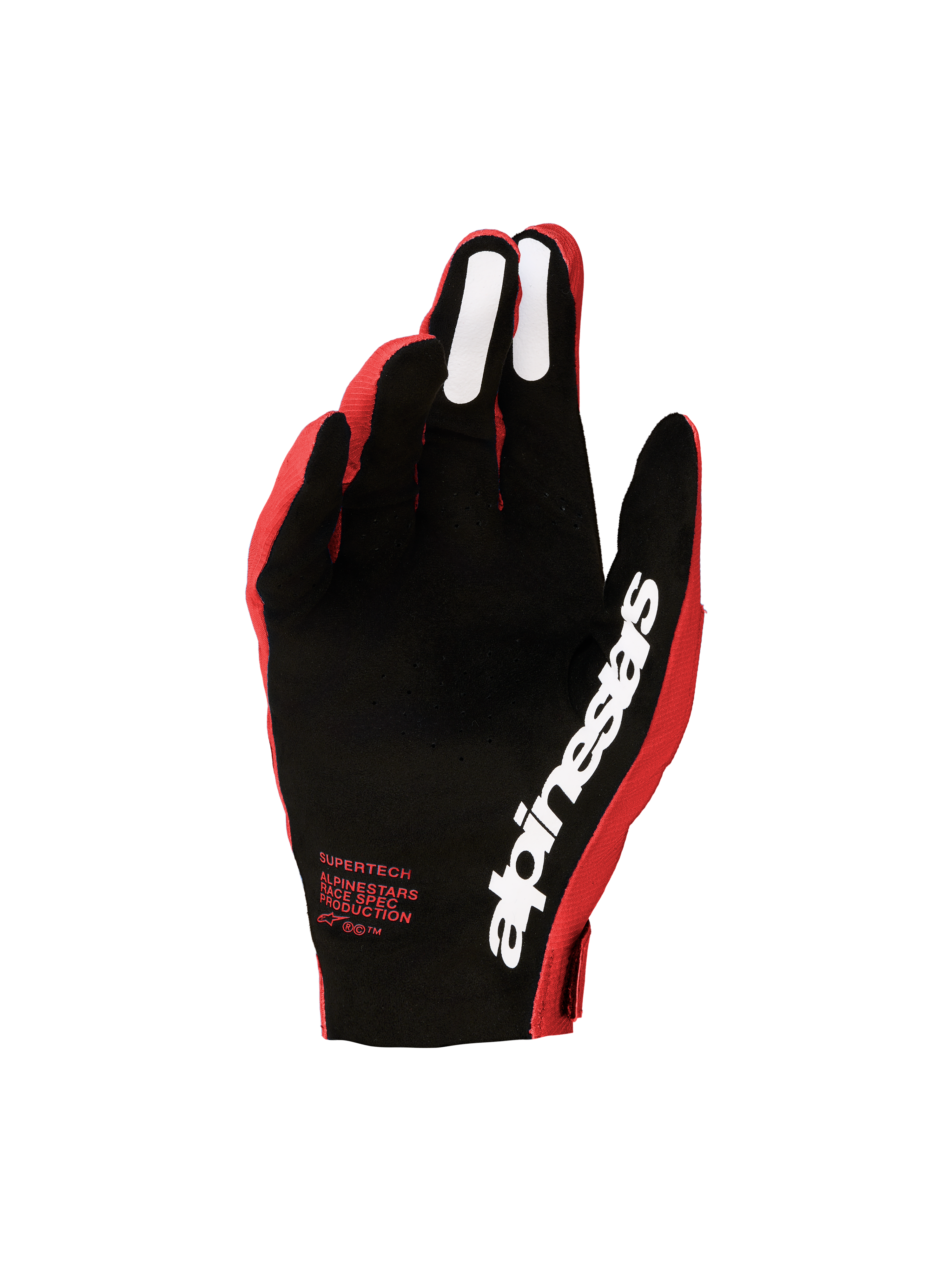 Luvas Alpinestars Supertech MX 2027 para homem, vermelhas e pretas, com palma perfurada e grips de silicone.