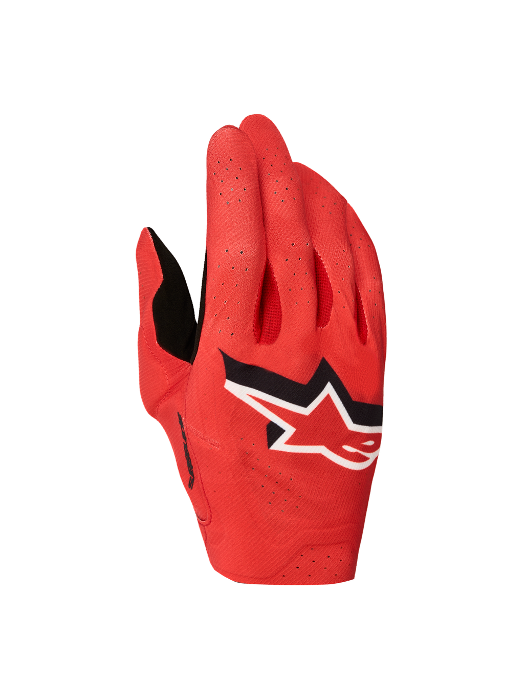 Alpinestars Luvas Supertech MX 2027, luvas de motocross vermelhas com logótipo de estrela e perfurações a laser.