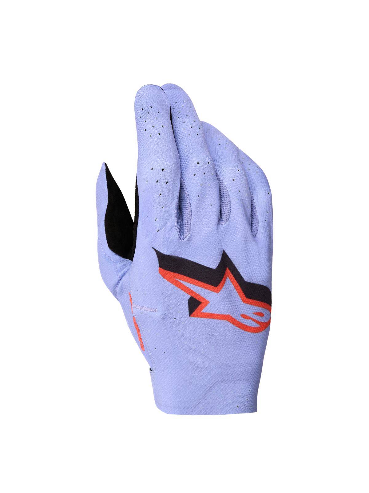 Alpinestars Supertech MX 2027, luvas de motocross para homem, roxo claro e preto, em têxtil elástico perfurado para competição.