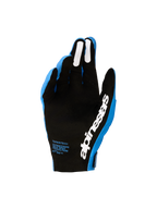 Luvas Alpinestars Supertech MX para motocross, azuis e pretas, com palma perfurada e detalhes em silicone branco.