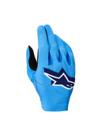 Alpinestars Luvas Supertech MX 2027, luvas de motocross azuis com dorso elástico e respirável e logótipo branco.
