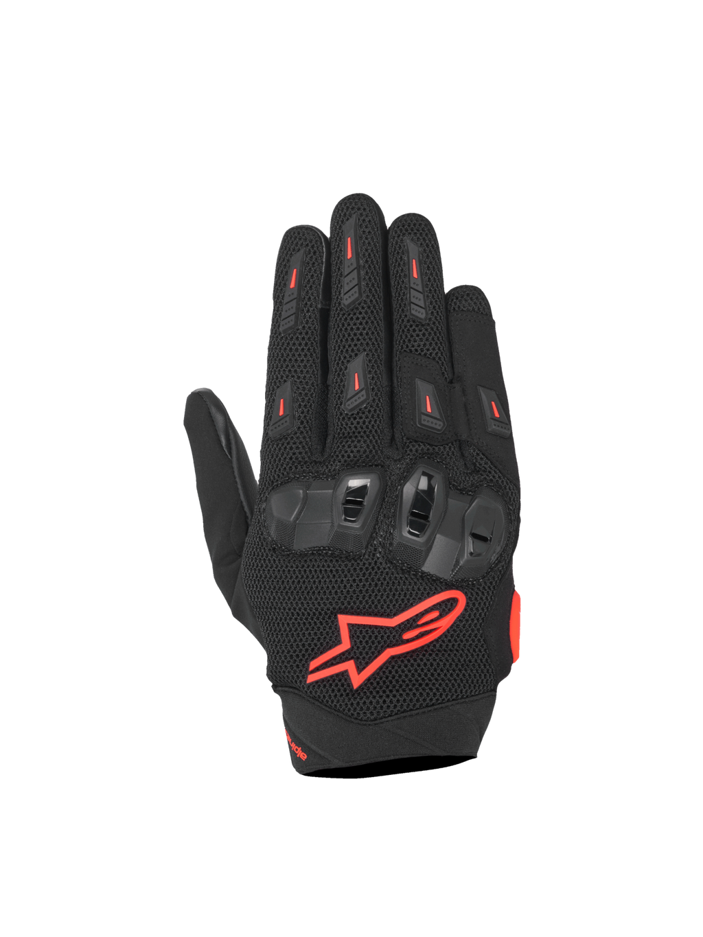 Alpinestars SP X 5 Air, luvas de moto pretas e vermelhas para corrida com malha 3D e proteção de articulações em TPU.