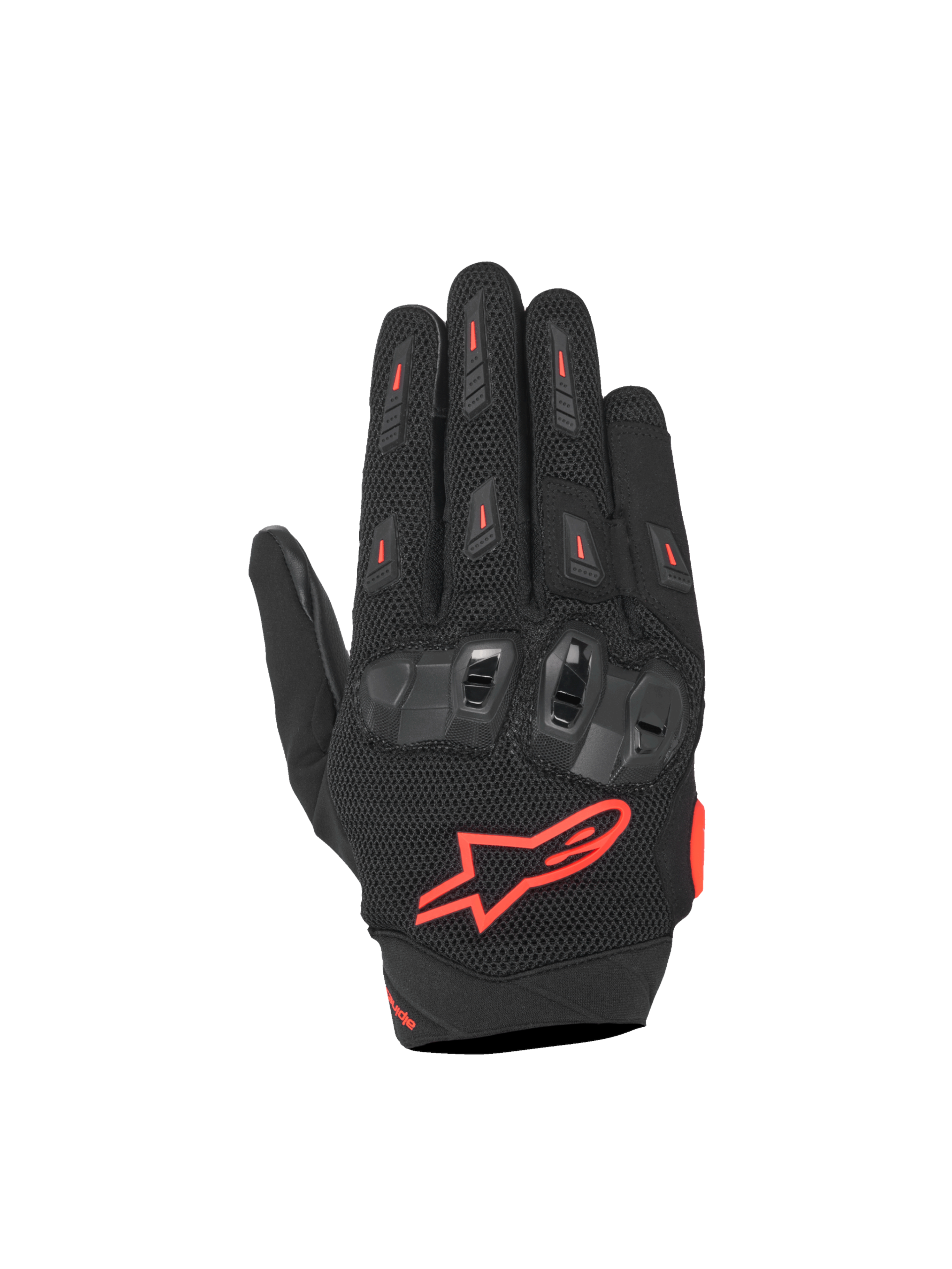 Alpinestars SP X 5 Air, luvas de moto pretas e vermelhas para corrida com malha 3D e proteção de articulações em TPU.