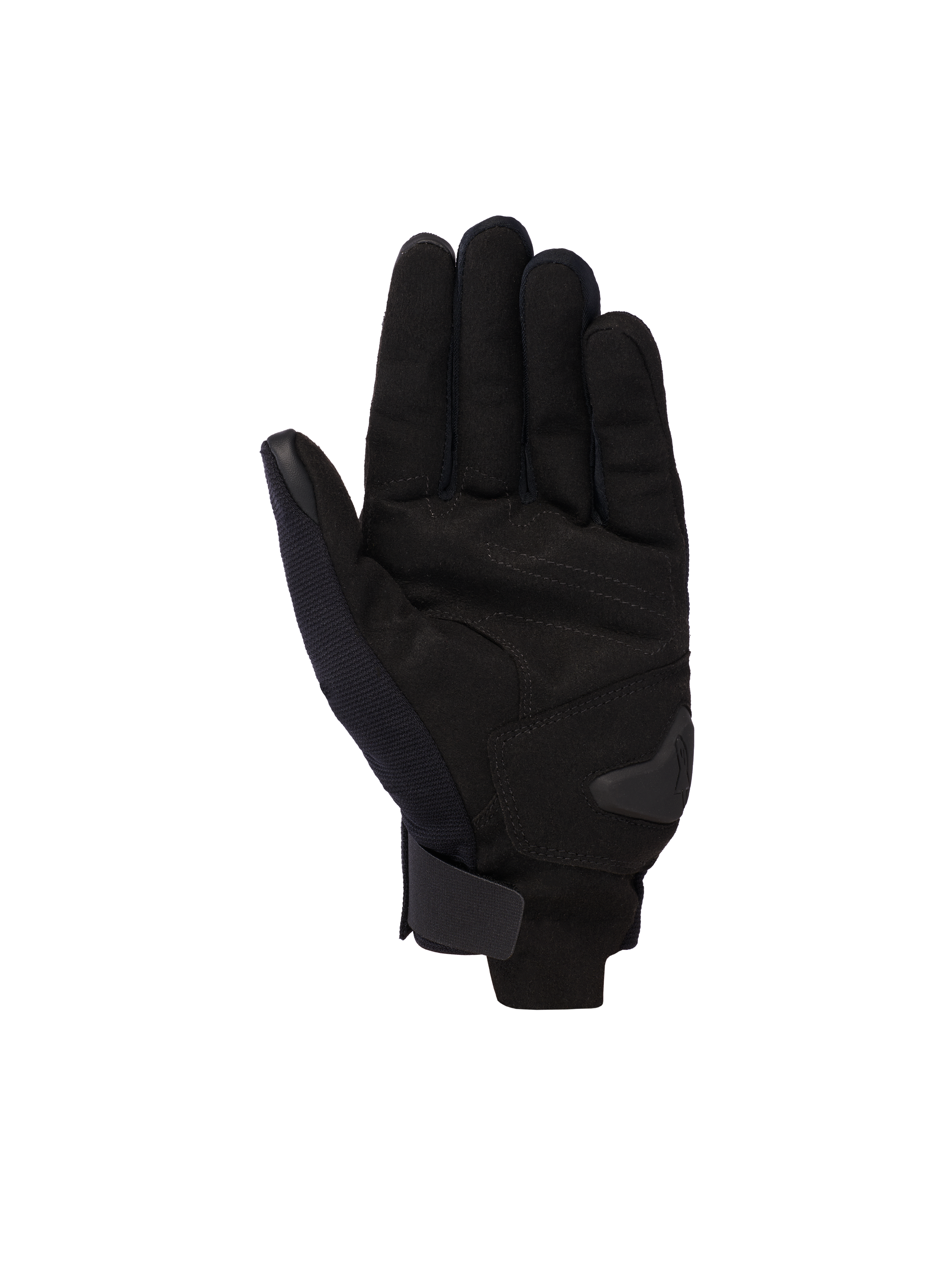 Luvas Alpinestars Reef V2, Pretas, luvas de motociclismo de punho curto, vista da palma com material em camurça sintética, acolchoamento reforçado na palma e fecho de punho em gancho e laço, design urbano moderno para condução em estrada