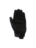 Alpinestars Reef V2 Gloves, Black Urban Motorcycle Gloves, palm view featuring synthetic suede construction with reinforced padding, short cuff with hook-and-loop closure, touchscreen-compatible index finger and thumb, ergonomic design for street riding