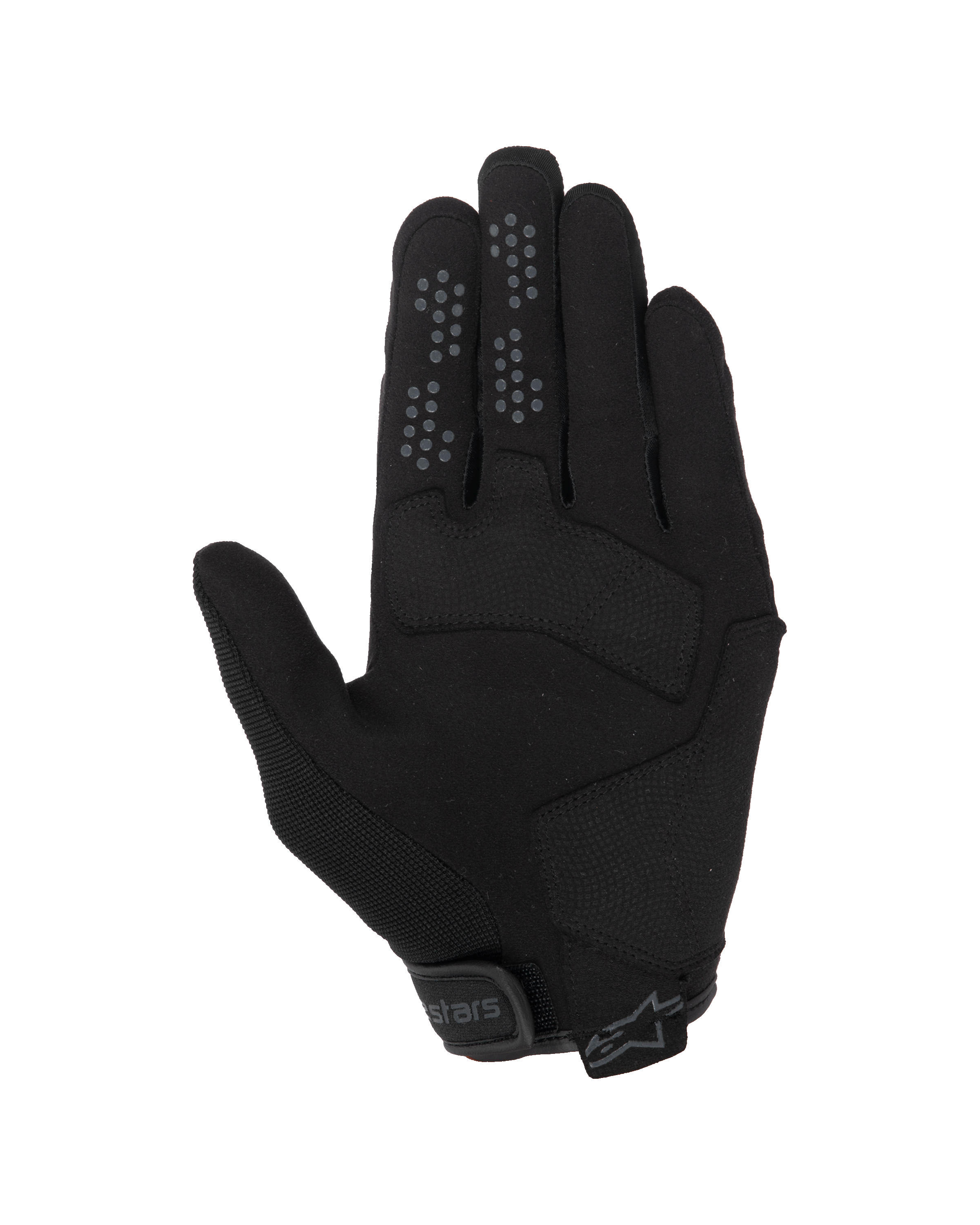 Alpinestars Chrome V2 Gloves, Urban Motorcycle Gloves, Black Asphalt, palm view featuring synthetic suede construction, silicone grip dots on index and middle fingers, and adjustable hook and loop cuff closure.