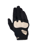Luvas Alpinestars Chrome V2, luvas de motociclismo, pretas com detalhes em bege amêndoa, vista superior com proteção de nós dos dedos em TPU, construção em malha e tecido elástico, painéis em acordeão nos dedos