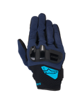 Luvas Alpinestars Chrome V2, luvas de motociclismo, azul-escuro e preto, com proteção rígida em TPU nos nós dos dedos, logótipo Alpinestars em ciano brilhante no pulso, equipamento de condução urbana de punho curto