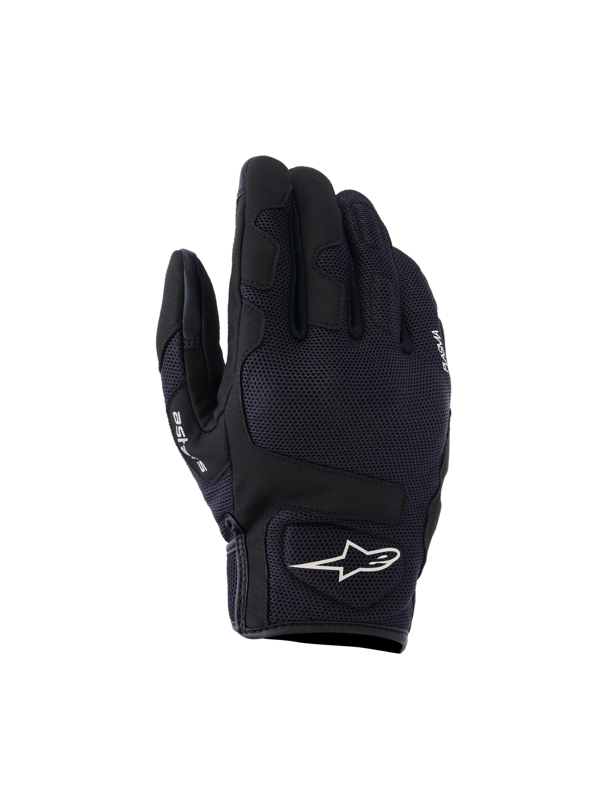 Luvas Alpinestars Ignite, luvas de motociclismo urbanas, pretas, com parte superior em malha respirável, proteção de nós dos dedos NUCLEON PLASMA e logótipo de estrela branco no punho