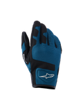 Alpinestars Ignite Gloves, Urban Motorcycle Gloves, Indigo Blue and Black, breathable mesh textile construction on the backhand, black reinforced panels over the knuckles, white A-star logo, short cuff design for urban street riding