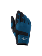 Alpinestars Ignite Gloves, Urban Motorcycle Gloves, Indigo Blue and Black, breathable mesh textile construction on the backhand, black reinforced panels over the knuckles, white A-star logo, short cuff design for urban street riding