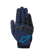 Luvas Alpinestars SP X 3, luvas de motociclismo, azul-escuro e preto com pormenores em azul-claro, com proteção de nós dos dedos em TPU de dupla densidade e logótipo de estrela da Alpinestars, construção em tecido e malha para condução desportiva