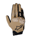 Alpinestars SP X 3, luvas de motociclismo desportivas, bege e pretas, com proteção de articulações em TPU de dupla densidade, acolchoamento reforçado nos dedos, material elástico respirável e logótipo da marca.