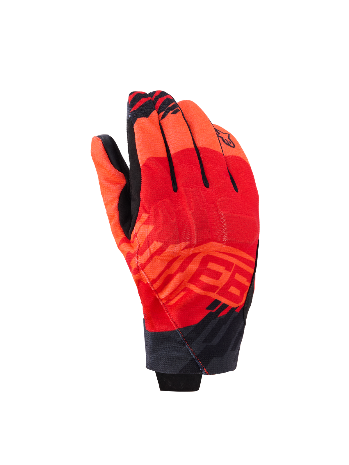 Luvas Alpinestars MM93 Reef V2, luvas de motociclismo de punho curto, vermelho fluorescente e vermelho vivo com detalhes em preto, com grafismos Marc Marquez MM93 e proteção integrada nos nós dos dedos, design urbano moderno