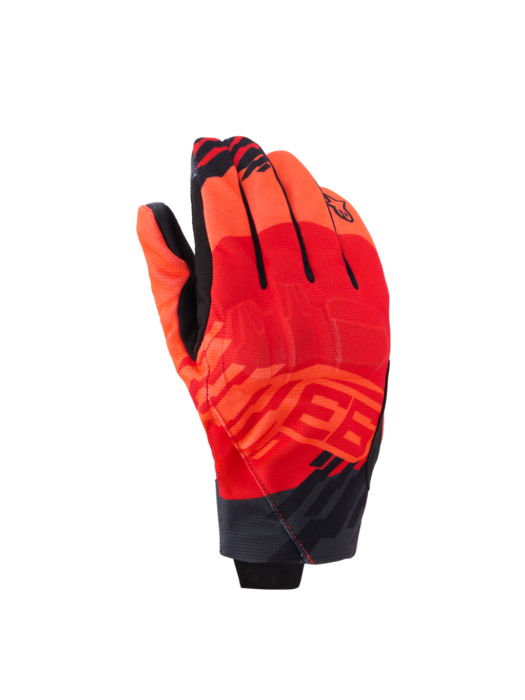 Luvas Alpinestars MM93 Reef V2, luvas de motociclismo de punho curto, vermelho fluorescente e vermelho vivo com detalhes em preto, com grafismos Marc Marquez MM93 e proteção integrada nos nós dos dedos, design urbano moderno