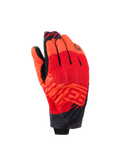 Luvas Alpinestars MM93 Reef V2, luvas de motociclismo de punho curto, vermelho fluorescente e vermelho vivo com detalhes em preto, com grafismos Marc Marquez MM93 e proteção integrada nos nós dos dedos, design urbano moderno