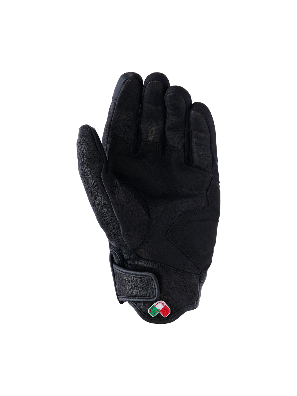 Alpinestars Mustang V3 Leather Gloves, Black, Palm View, premium goat leather construction with reinforced grip zones, short cuff with hook and loop closure and small embroidered logo patch, urban motorcycle protective gear
