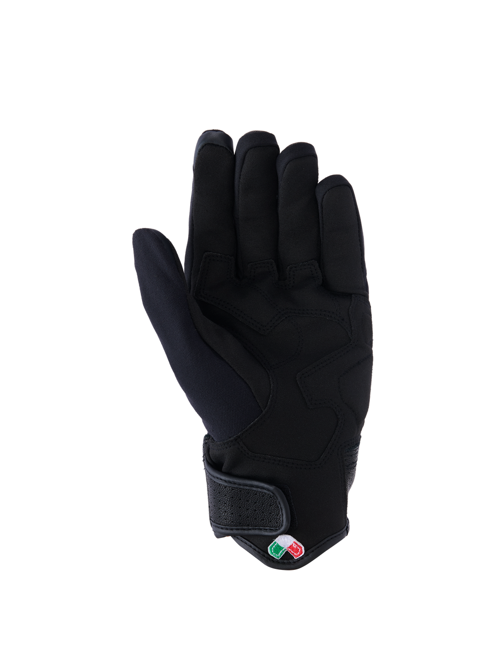 Luvas Alpinestars Tracker, luvas de motociclismo, pretas, vista da palma em camurça sintética com reforço acolchoado, punho curto com fecho de velcro, equipamento de condução urbana