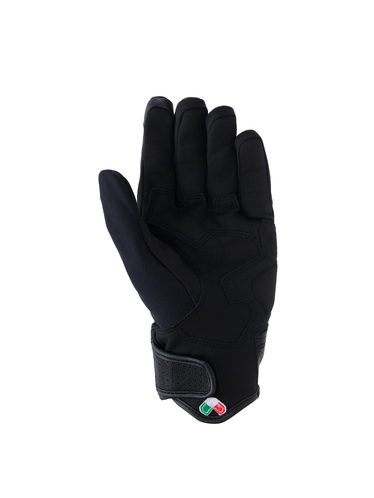 Luvas Alpinestars Tracker, luvas de motociclismo, pretas, vista da palma em camurça sintética com reforço acolchoado, punho curto com fecho de velcro, equipamento de condução urbana