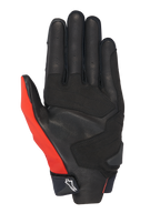 Luvas Alpinestars Honda SP X 3, luvas de motociclismo, vermelho brilhante, preto e branco, vista da palma com construção em couro perfurado e reforços sintéticos, painel do polegar em vermelho brilhante e punho compacto com o logótipo da Alpinestars