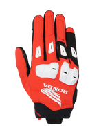 Luvas Alpinestars Honda SP X 3, luvas desportivas de motociclismo, vermelho vivo, preto e branco, com proteções de nós dos dedos em TPU branco e deslizadores nos dedos, logótipo Honda Wing grande no dorso da mão, design multi-material respirável para condução em estrada no verão