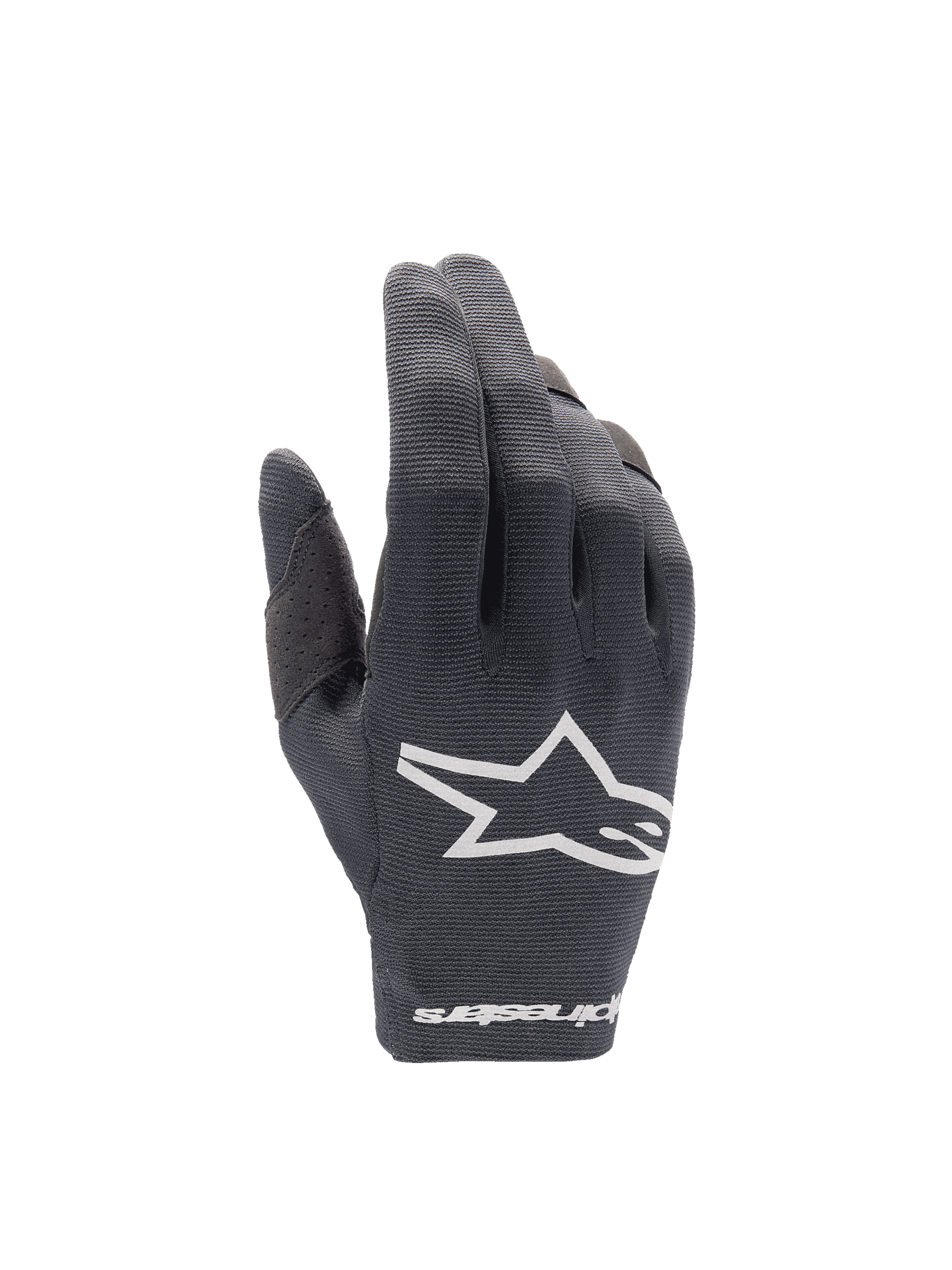 Alpinestars Luvas Radar 2025, luvas de motocross para homem, pretas e brancas, dorso em têxtil elástico leve e logótipo Astars