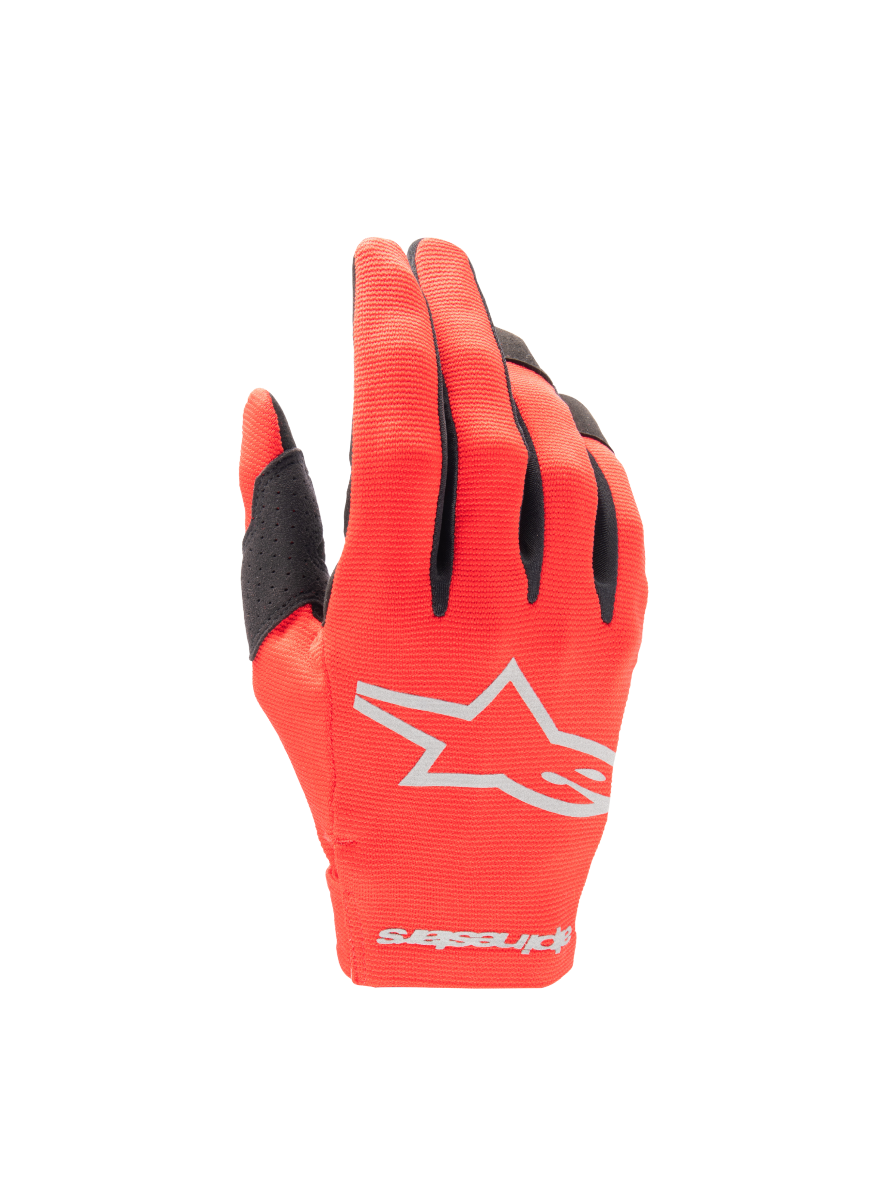 Luvas Radar 2025 Alpinestars para motocross, vermelhas e prateadas, em têxtil elástico leve com logótipo Astars