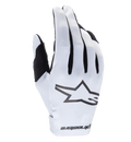 Alpinestars 2025 Radar Gloves, Motocross Gloves, White and Black, featuring a textured synthetic backhand with a prominent black star logo, black accents between fingers, seamless wrist closure with branding, lightweight form-fitting design for off-road racing