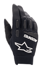 Luvas Alpinestars Full Bore XT, luvas de motocross pretas, com logótipo de estrela Alpinestars e marca ASTARS em branco em destaque, proteção de nós dos dedos e dedos em TPR texturizado, tecido elástico respirável com detalhe perfurado no polegar, concebidas para enduro e condução todo-o-terreno